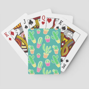 Neon Watercolor Cactus In Pots Pattern Spielkarten