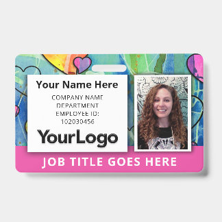 💖 Neon Watercolor Employee ID Abzeichen Hot Pink Ausweis