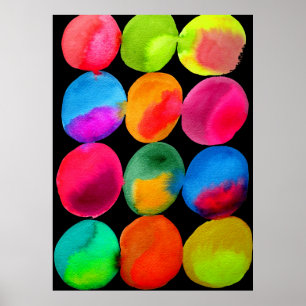 Neon Watercolor Kreismuster abstrakte Kunstfarbe Poster