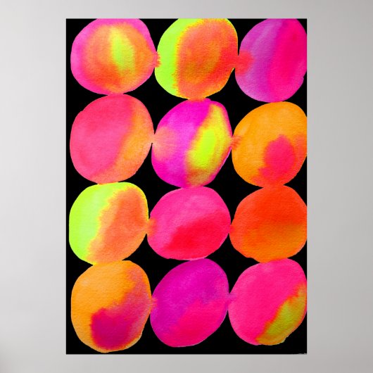 Neon Watercolor Kreismuster abstrakte Kunstfarbe Poster (Vorne)