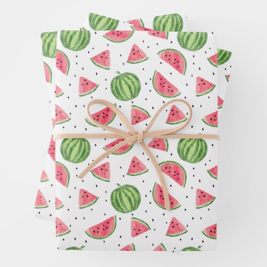 Neon Watercolor Wassermelons Muster Geschenkpapier Set (Beispiel)