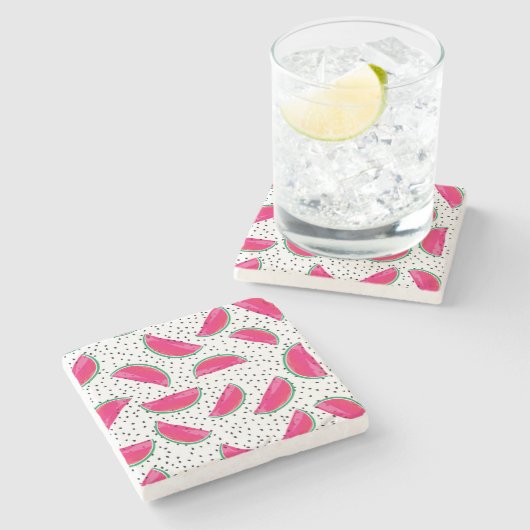 Neon Watermelon auf Samen-Muster Steinuntersetzer (Seitenansicht)