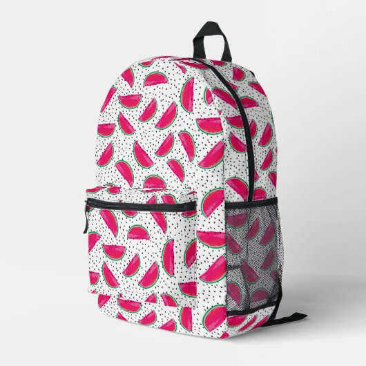 Neon Watermelon on Seeds Pattern Bedruckter Rucksack (Rückseitige Ecke Rechts)