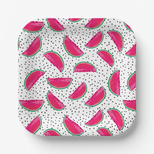 Neon Watermelon on Seeds Pattern Pappteller (Vorderseite)