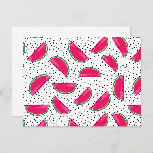 Neon Watermelon on Seeds Pattern Postkarte (Vorne/Hinten)