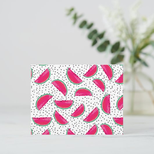 Neon Watermelon on Seeds Pattern Postkarte (Stehend Vorderseite)