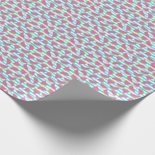 Neon Watermelon on Stripes Muster Geschenkpapier (Ecke)