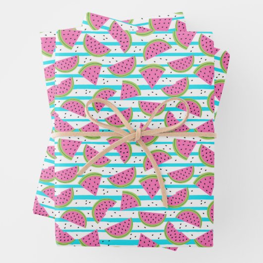 Neon Watermelon on Stripes Muster Geschenkpapier Set (Beispiel)