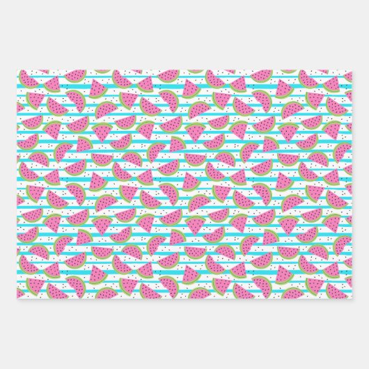 Neon Watermelon on Stripes Muster Geschenkpapier Set (Vorderseite)