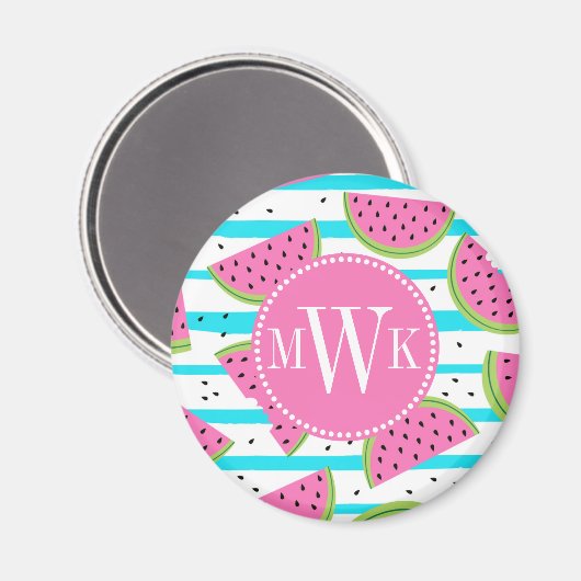 Neon Watermelon on Stripes Muster Magnet (Vorderseite/Rückseite)