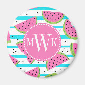 Neon Watermelon on Stripes Muster Magnet (Vorne)