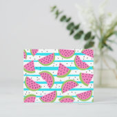 Neon Watermelon on Stripes Muster Postkarte (Stehend Vorderseite)