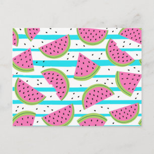 Neon Watermelon on Stripes Muster Postkarte
