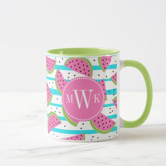 Neon Watermelon on Stripes Muster Tasse (Rechts)