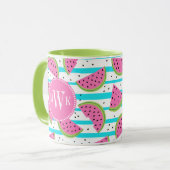 Neon Watermelon on Stripes Muster Tasse (Vorderseite Links)