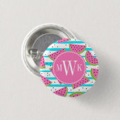 Neon Watermelon on Stripes Pattern Button (Vorne & Hinten)