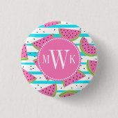 Neon Watermelon on Stripes Pattern Button (Vorderseite)