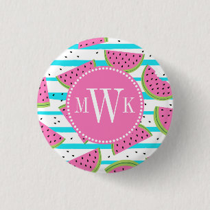 Neon Watermelon on Stripes Pattern Button