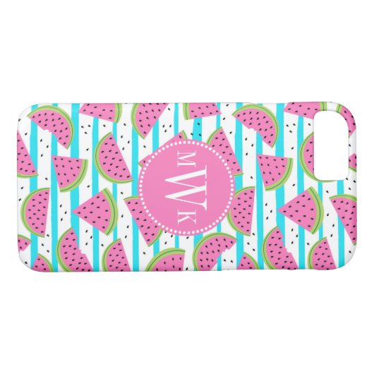 Neon Watermelon on Stripes Pattern Case-Mate iPhone Hülle (Rückseite (Horizontal))