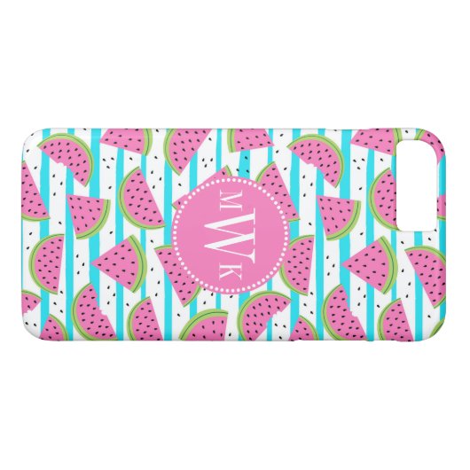 Neon Watermelon on Stripes Pattern Case-Mate iPhone Hülle (Rückseite (Horizontal))