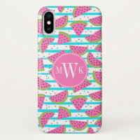 Neon Watermelon on Stripes Pattern