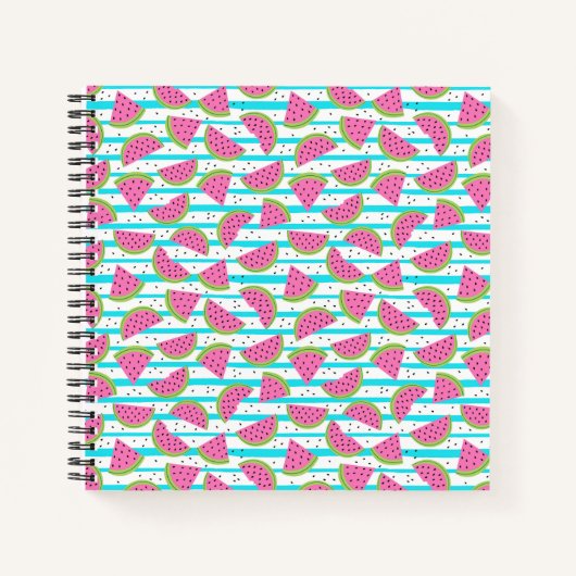 Neon Watermelon on Stripes Pattern Notizbuch (Vorderseite)