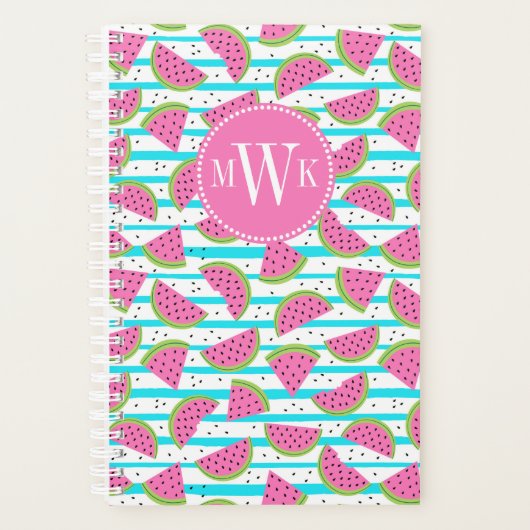 Neon Watermelon on Stripes Pattern Planer (Vorderseite)