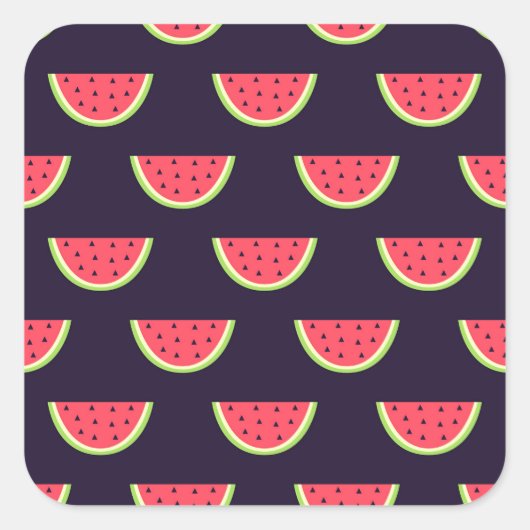 Neon Watermelon über Lila Muster Quadratischer Aufkleber (Vorderseite)