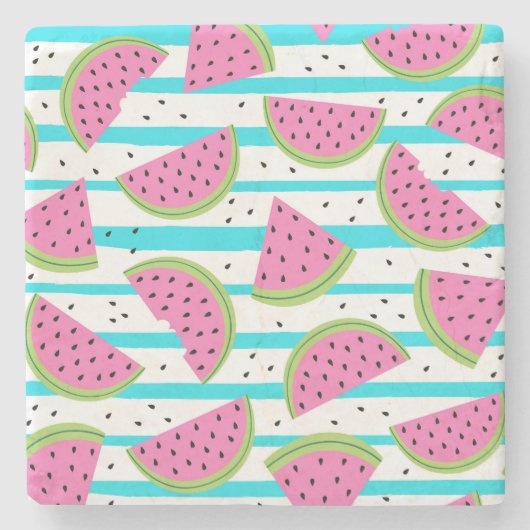 Neon Watermelon über Streifen Muster Steinuntersetzer (Vorderseite)