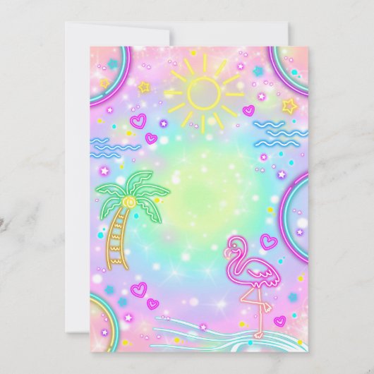 Neon Waterslide Einladung Regenbogenwasserschlitte (Rückseite)