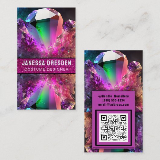 Neon Wave Rave Inspiriert Crystal Gemstone Glitzer Visitenkarte (Vorne/Hinten)