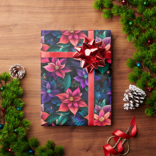 Neon-Weihnachts-Poinsettien Geschenkpapier