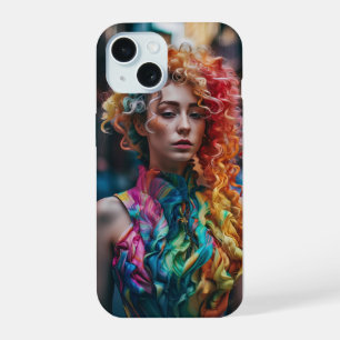 Neon-Wellen Lockiges Haar Grafik Case – Kühne Mode iPhone 15 Hülle