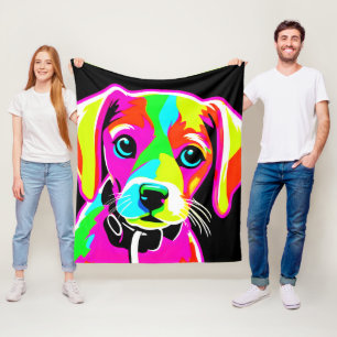 Neon Welpen Pop Art Fleecedecke