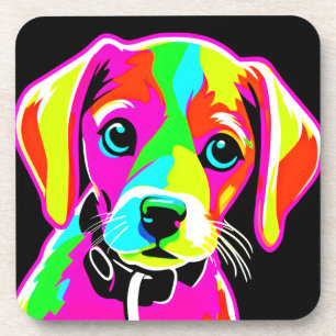 Neon Welpen Pop Art Getränkeuntersetzer