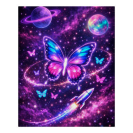 Neon Weltraum Schmetterling Galaxie Kunst Poster