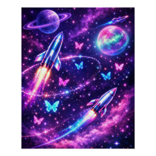 Neon-Weltraum-Schmetterling-Galaxie-Kunst Poster