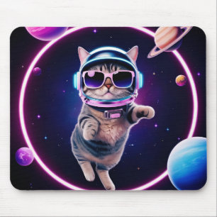 Neon-Weltraumkatze-Mauspad – Kosmischer Feline-Glü Mousepad