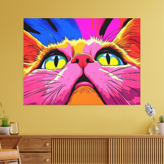Neon Whiskers: Eine lebendige Vision einer Katze Leinwanddruck (Insitu (Wohnzimmer))
