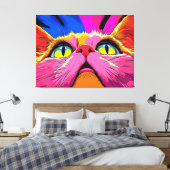 Neon Whiskers: Eine lebendige Vision einer Katze Leinwanddruck (Insitu (Schlafzimmer))