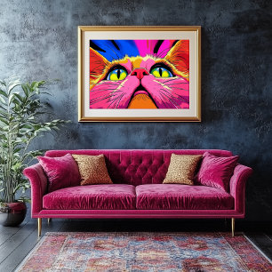Neon Whiskers: Eine lebendige Vision einer Katze Leinwanddruck