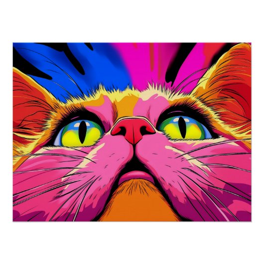 Neon Whiskers: Eine lebendige Vision einer Katze Poster (Vorderseite)