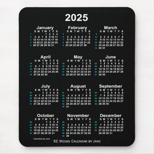 Neon White 52 Week Calendar von Janz 2025 Mousepad (Vorne)