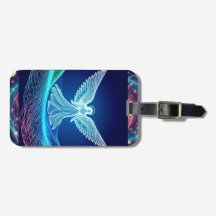 Neon White Angel auf dem Galaxy Background Gepäckt