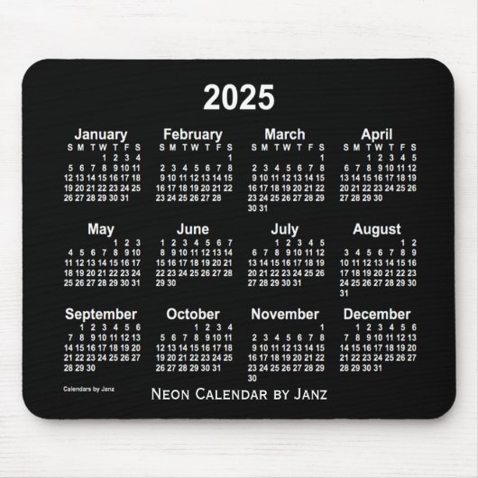 Neon White Calendar von Janz 2025 Mousepad (Vorne)