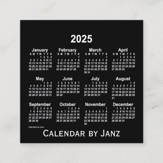 Neon White Calendar von Janz 2025 Quadratische Visitenkarte (Vorderseite)
