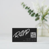 Neon White Script Black QR Code Wedding RSVP Begleitkarte (Stehend Vorderseite)