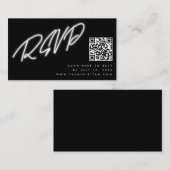 Neon White Script Black QR Code Wedding RSVP Begleitkarte (Vorne/Hinten)