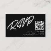 Neon White Script Black QR Code Wedding RSVP Begleitkarte (Vorderseite)