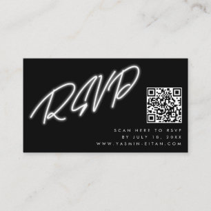 Neon White Script Black QR Code Wedding RSVP Begleitkarte